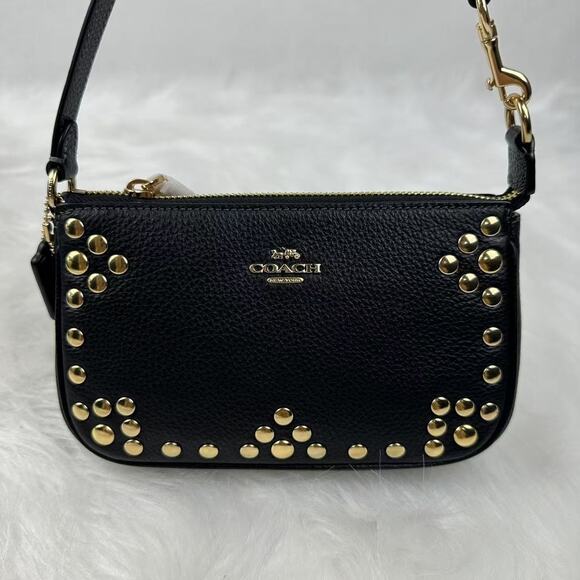 Coach Nolita 19 With Rivets Shoulder Bag In Leather/Gold/Black CAQ17 NWT - Picture 2 of 8
